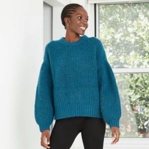 Blue Puff Sleeve Sweater | Size Medium